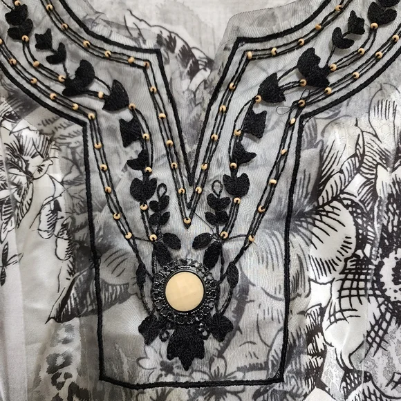 B.L.E.U. size 2X Mesh Embroidered Boho Floral Grunge Fairy Made in USA Black - Picture 5 of 13